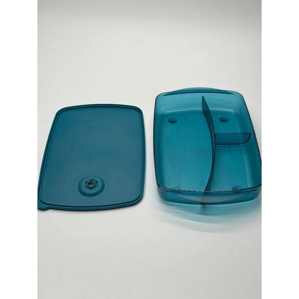 Tupperware Teal Blue 3‎ Compartment Microwave Reheatable Lunch Container 3990A-2